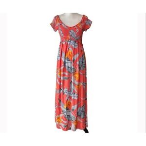 Patrons Of Peace Tropical Floral Maxi Dress Size M Smocked Resort‎ Cruise Beach
